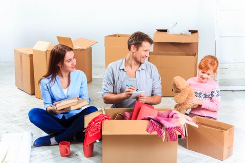 Boxes and household items arranged in a secure Beddington storage space