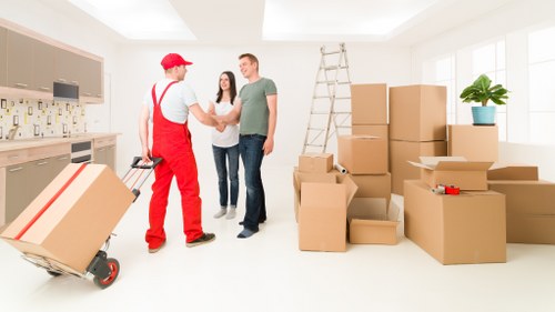 Professional movers carrying household items in Beddington