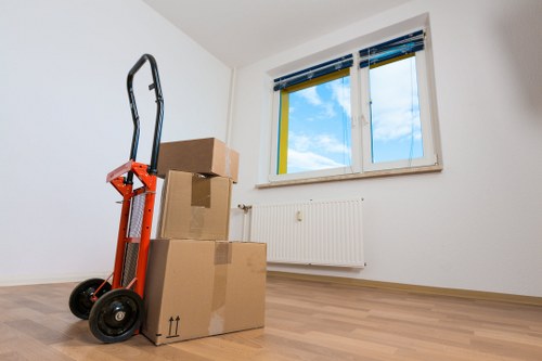 Packed moving boxes ready for house removals in Beddington