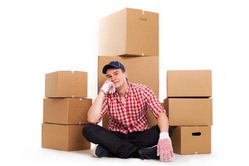 Packed moving boxes ready for short-term storage in Beddington